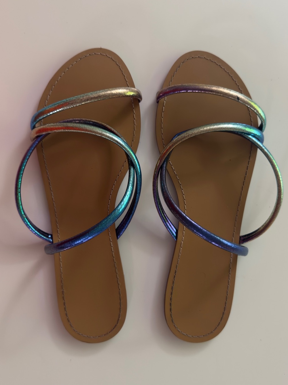 AREZZO Iridescent Multi-Strap Women’s Sandals - Tan Footbed